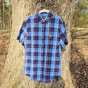 Polo by Ralph Lauren Men's Blue and Red Plaid Shirt. 100% Cotton. Size S.
